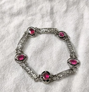 Ausgefallenes Silberarmband mit Rubinen 800 Silber Armband Österreich Kleeblatt  - Bild 1 von 24