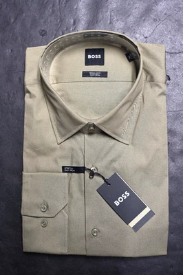 HUGO BOSS Uomo Joe Facile Ferro Regular Cotone Elastico Verde Camicia 41 16 - Immagine 1 di 4