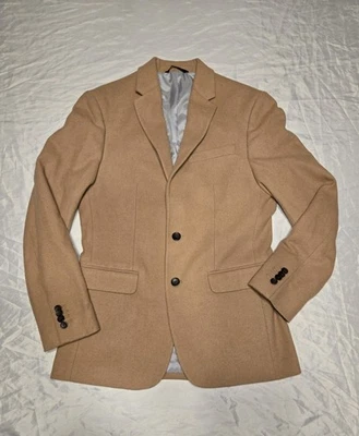 Banana Republic Blazer 夹克男式 38R 修身棉质人字形灰褐色卡其色 — 第 1/4 张图片