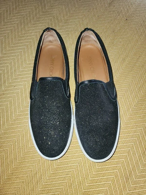 JIMMY CHOO 143 Demi Black Gold Glitter Leather Trainer Multi Logo Sneakers 39.5  - Image 1 of 4