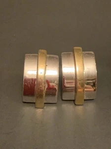 Elegante Vintage französische Designer Ohrclips silberfarben mit goldfarbenem Stab - Bild 1 von 12
