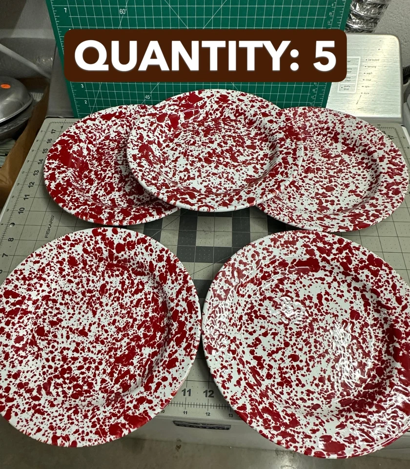 Crow Canyon Enamelware Cups and Plates Pattern Red Marble Tableware Type Dinner Plate