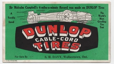 1935 Malcolm Campbell Blue Bird Land Speed Record Dunlop Tires Card Canada - Image 1 of 2
