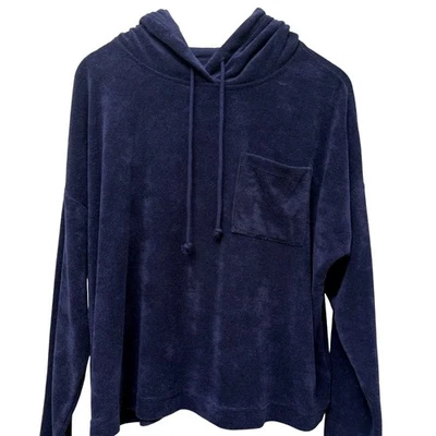 GAP Terry Hoodie Large Navy Blue Pullover Beach Lounge Womens Top - Изображение 1 из 4