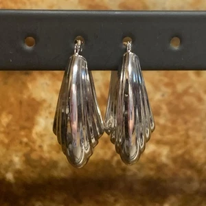 14K White Gold Elongated Oval Hoop Earrings - Picture 1 of 9