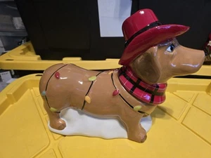 Cowboy Holiday Dachshund Dog Wiener Dog Cookie Jar Christmas Lights NEW - Picture 1 of 9