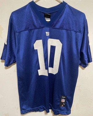 Спортивная футболка Reebok Eli Manning No10 молодежная большая 14/16 New York Giants NFL синяя б/у в отличном состоянии - Изображение 1 из 4