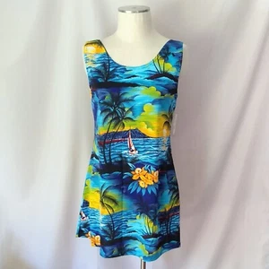 Premier Wear Damen Junior Sommerkleid XL Tropical Island Palme blau Vintage Neu mit Etikett - Bild 1 von 10