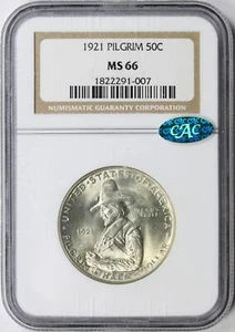 1921 Pilgrim 50c Commemorative Half Dollar NGC CAC MS66 - Picture 1 of 4