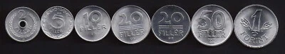 HUNGARY 2 Filler-1 Forint 1973-94 7 pc Coin set KM 546-677 UNCIRCULATED - Image 1 of 2