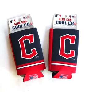 Cleveland Indians 12 oz Slim Can Cooler [NUOVO] MLB Seltzer Coozie Holder set di 2 - Foto 1 di 2