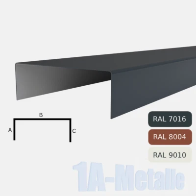 U-Profil Aluminium 0,8mm 2m Abdeckung Alu Verkleidungsblech *außen lackiert* - Bild 1 von 2