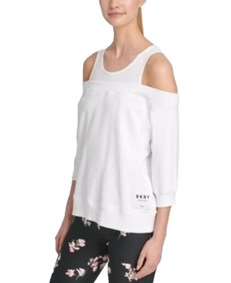 DKNY Women's Sport Cotton Cold-Shoulder Top White Size L Foto 1 de 2