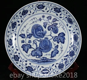 14" Ming Xuande Old Chinese Blue White Porcelain Flower Fruit platter Plate Tray - Picture 1 of 9