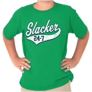 Funny Sarcastic Lazy Joke Slacker 24-7 Humor Youth Crewneck T Shirts Boy or Girl - Picture 1 of 9