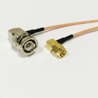 SMA male right angle to BNC male right angle RF cable assembly RG316 15cm 6" - Image 1 of 3