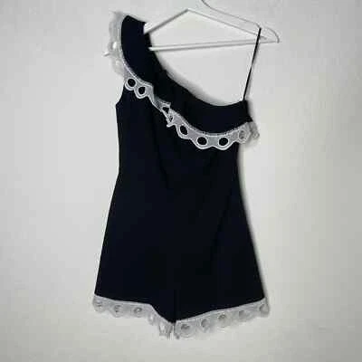 Alexis Bellucci One Shoulder Romper Black White Size XS Crochet Textured - Image 1 of 4