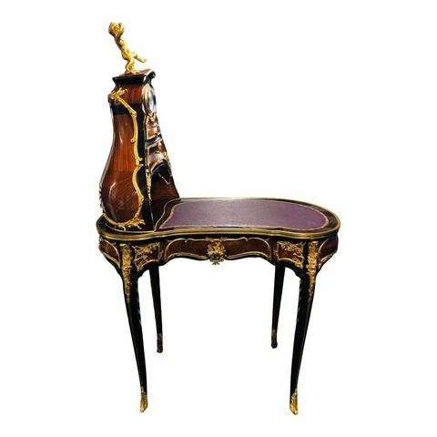 French style Marquetry Gilt Bronze Desk/table with clock Cover