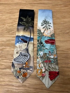 Croft & Barrow Men's 100% Silk Tropical Beach Made in USA Tie Lot of 2 56x 4" - Picture 1 of 3
