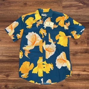 Paradise Now Maui Hawaiian Gold Fish Print Aloha Shirt Mens Size Medium - Picture 1 of 4