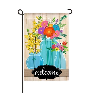 Blaue Glas Blumen Willkommen Garten Leinen Flagge, 14l9582bl - Bild 1 von 2