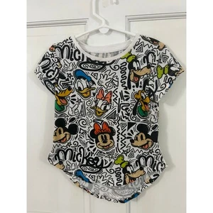 Disney Girls Graffiti Micky Mouse Short Sleeve Shirt Size 4/5 - Picture 1 of 3