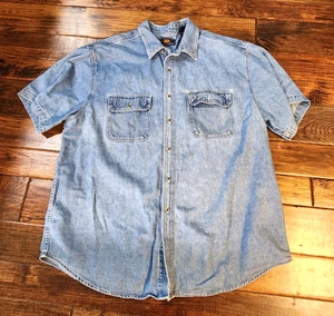 Route 66 Denim Hemd mit Knopfleiste 2XL Baumwolle Blau Kurzarm Chambray K-Mart - Bild 1 von 7