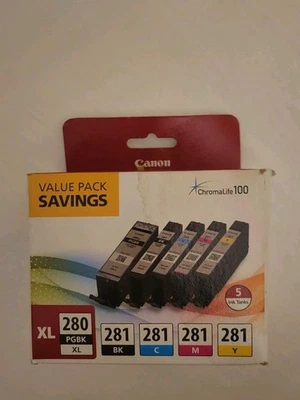 Paquete combinado de cartuchos de tinta Canon 280XL negro 281 cian 281 magenta 281 amarillo Foto 1 de 3
