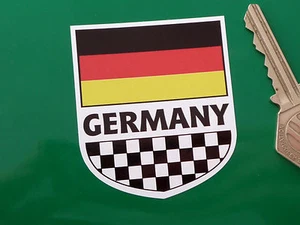GERMANY German Flag & Chequered Shield STICKER 2.5" Classic Car Race Travel Bike - Picture 1 of 1
