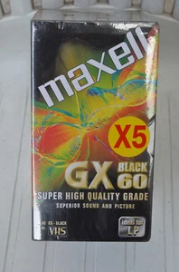 5 Pack Maxell GX Black 60 High Grade VHS Brand New Tape - mmoetwil@hotmail.com - Photo 1/2