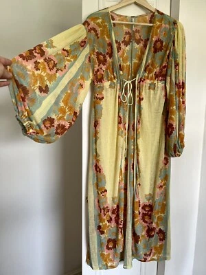 Free People Ladies Pale Yellow Multicolour Dress Kaftan Cover-Up size XS  - Image 1 of 2