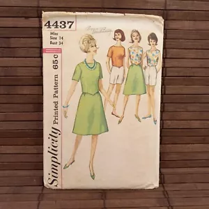 Vintage 1960s Skirt Jamaica Shorts Top 14 Simplicity 4437 Sewing Pattern Missing - Picture 1 of 7