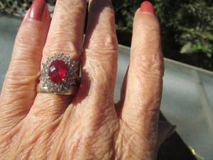 Ring 14 Karat vergoldet Sterlingsilber und im Labor gezüchteter Rubin - Bild 1 von 2
