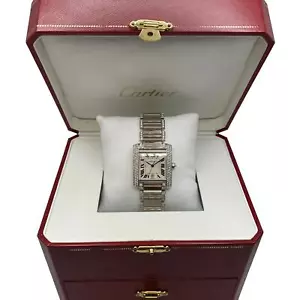Montre unisexe Cartier Tank Française 28 mm or blanc diamant cadran argent WE1003SF - Photo 1 sur 8