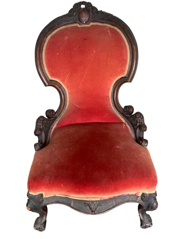 barn find ! ladies victorian walnut slipper chair heavily carved 1860s project Cover