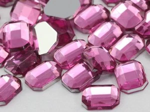 8x6mm Hot Pink H112 Flat Back Octagon Acrylic Gemstones - 100 PCS - Picture 1 of 3