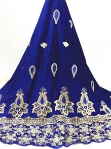 Royal Blue And Gold Velvet Sequin George Lace Bridal Fabric 5 Yards - Picture 1 of 3