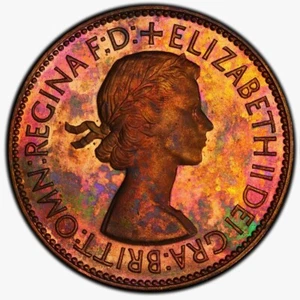 PR65RB 1953 UK Great Britain 1 Penny Proof, PCGS Trueview- Rainbow Toned - Picture 1 of 7