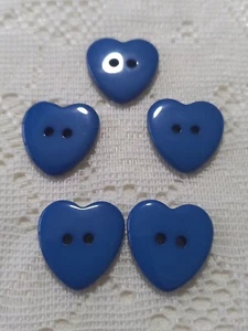 5 Blue Heart Shaped 2 Hole Buttons. Approx 19 mm - Picture 1 of 3