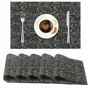 PVC Vinyl Washable Table Mats for Dining Table 45x30 cm Set of 6 Black (AR2631) - Picture 1 of 3