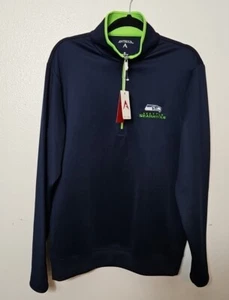 Antiqua Leader Pullover Seattle Seahawks 1/4 Zip Jacket Navy/Green NWT Sz M - Picture 1 of 7