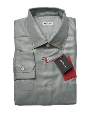 Kiton $1,600 NWT Gray Twill Cotton Linen Blend Sport Dress Shirt (42 eu) 16.5 US - Image 1 of 4