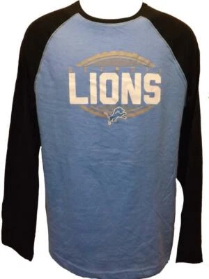 New Detroit Lions Mens Sizes M-L-XL-3XL Majestic Blue/Black Raglan Blend Shirt - Image 1 of 4