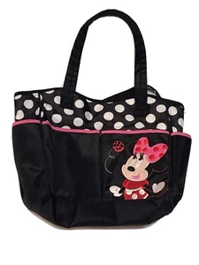 Disney Baby Diaper Shoulder Bag Minnie Mouse Black White Polka Dot Tote Large - Picture 1 of 8