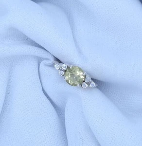 925 Argento Sterling 4.46 Grammi Naturale Limone Quarzo Con Zirconi Misura 6 J1 - Foto 1 di 4