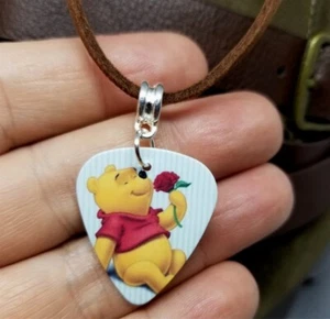 Winnie the Pooh Guitar Pick Necklace on Brown Suede Cord - Picture 1 of 3