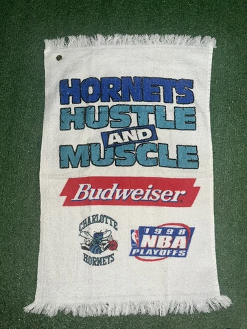 1998 NBA Playoffs Charlotte Hornets Rumble Rag White Real Purple Hugo 22x15 Cover