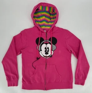 Disneyland Resort Hoodie Girls Large Mickey Mouse Full Zip Pink With Headphones - Picture 1 of 14