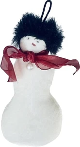 PLUSH WOOF & POOF WINTER SNOWMAN - BLACK FUR HAT, RED RIBBON SCARF PEARL BUTTON - Picture 1 of 12