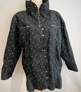Vintage Women's Black Gold Floral Made Italy Lined Bomber Jacket Sz 42 - Picture 1 of 15